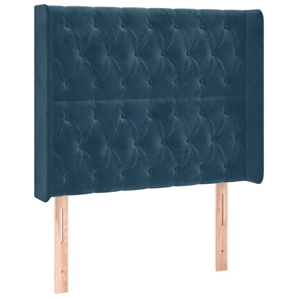 sengegavl med LED-lys 93x16x118/128 cm fløjl mørkeblå