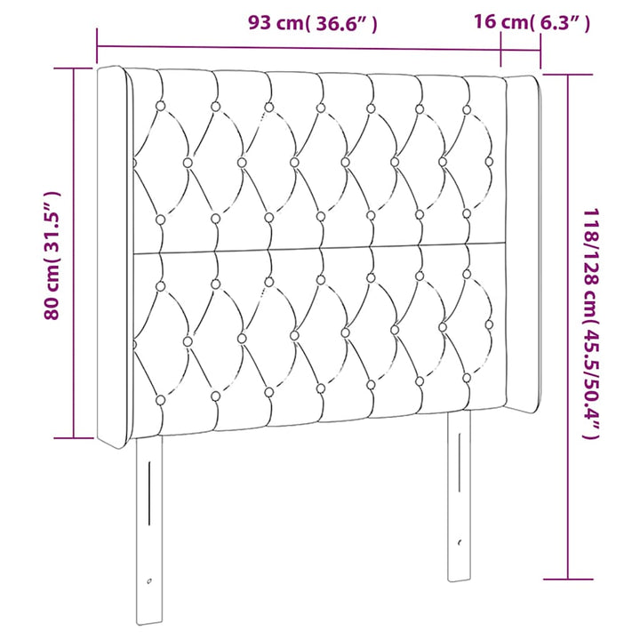 sengegavl med LED-lys 93x16x118/128 cm fløjl mørkeblå