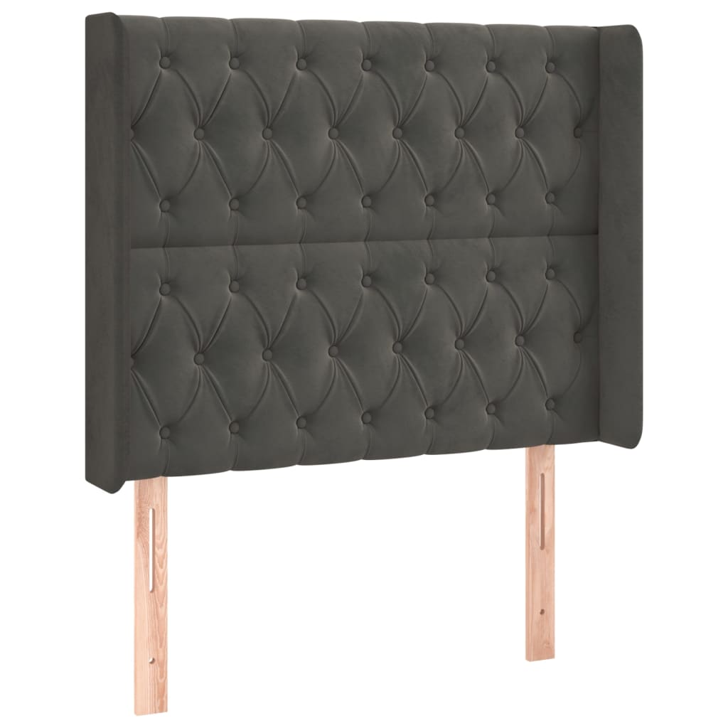 sengegavl med LED-lys 103x16x118/128 cm fløjl mørkegrå