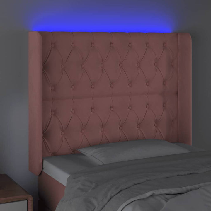 sengegavl med LED-lys 103x16x118/128 cm fløjl lyserød