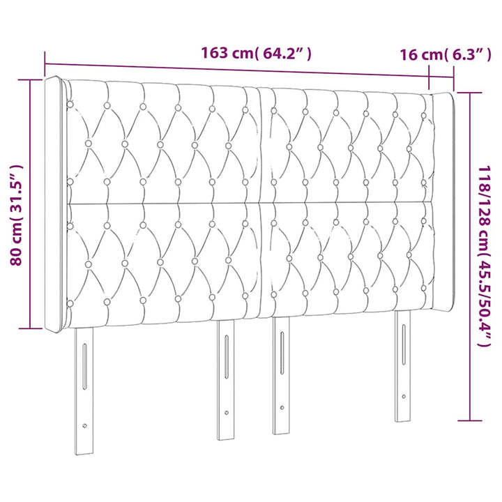 sengegavl med LED-lys 163x16x118/128 cm fløjl mørkegrøn