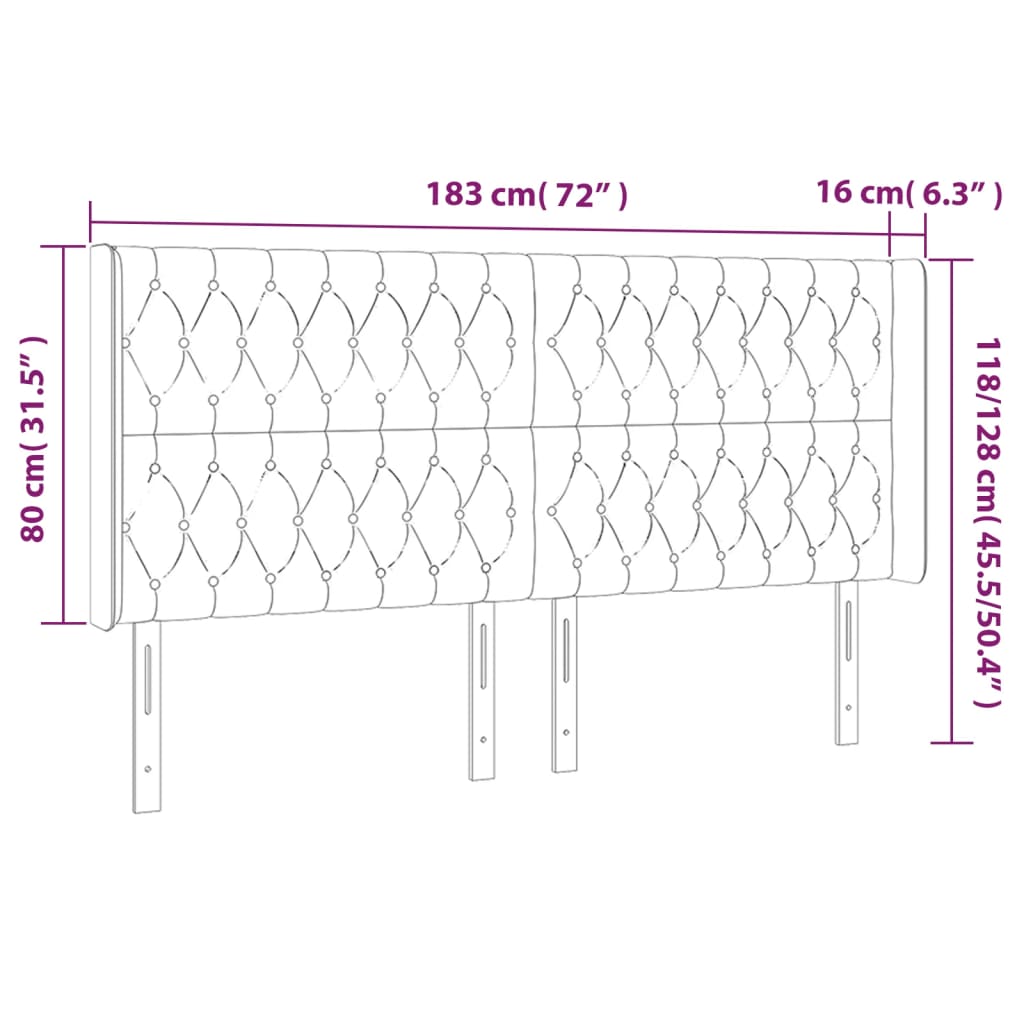 sengegavl med LED-lys 183x16x118/128 cm fløjl sort