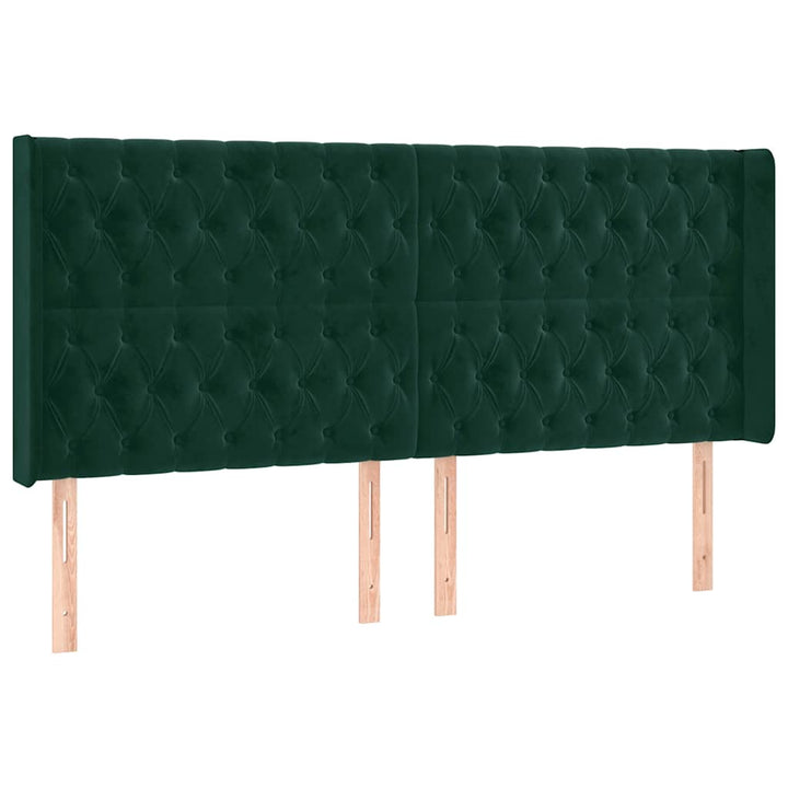 sengegavl med LED-lys 183x16x118/128 cm fløjl mørkegrøn