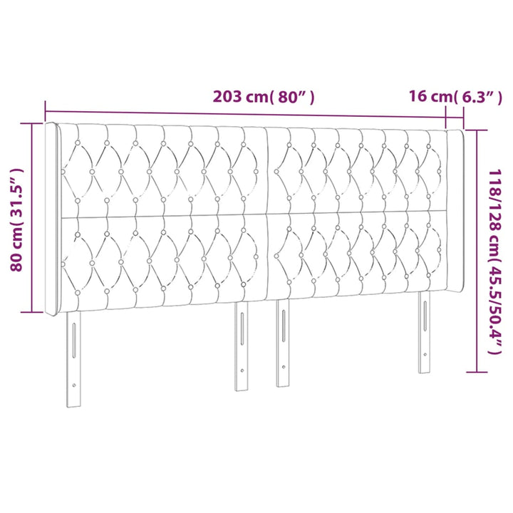 sengegavl med LED-lys 203x16x118/128 cm fløjl sort
