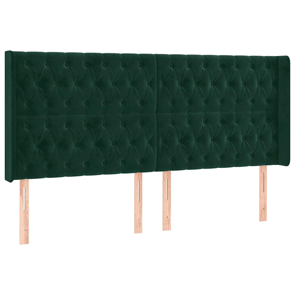 sengegavl med LED-lys 203x16x118/128 cm fløjl mørkegrøn