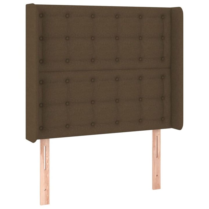 sengegavl med LED-lys 83x16x118/128 cm stof mørkebrun