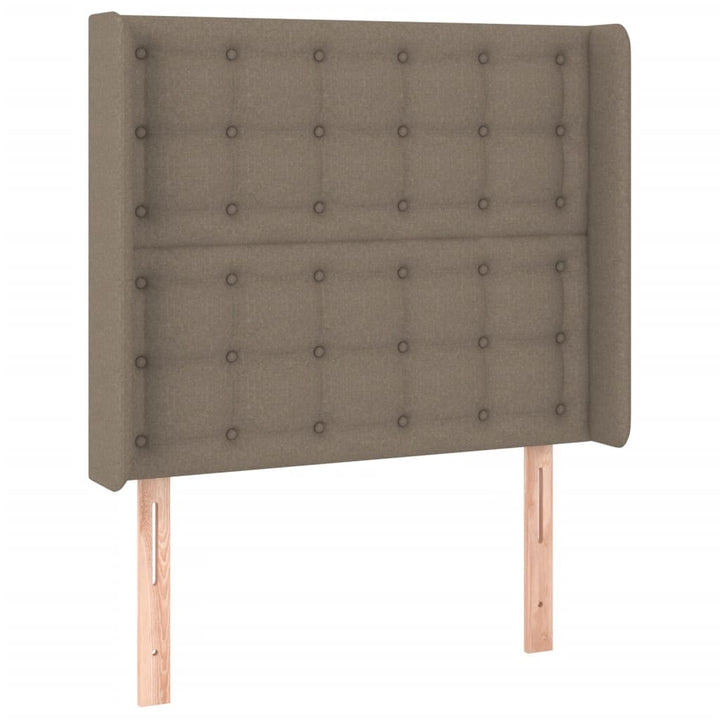 sengegavl med LED-lys 83x16x118/128 cm stof gråbrun