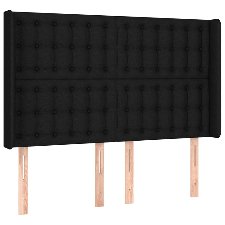 sengegavl med LED-lys 147x16x118/128 cm stof sort