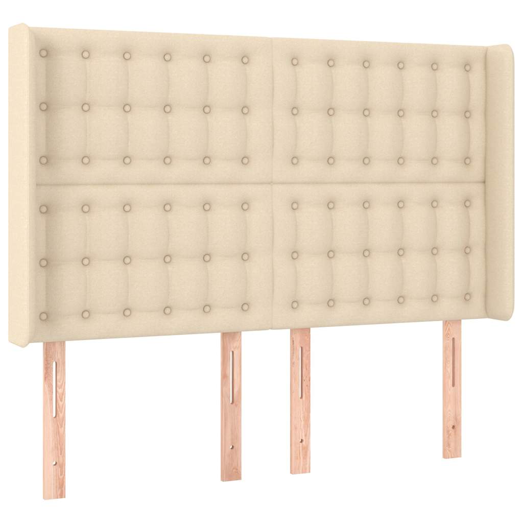 sengegavl med LED-lys 147x16x118/128 cm stof cremefarvet