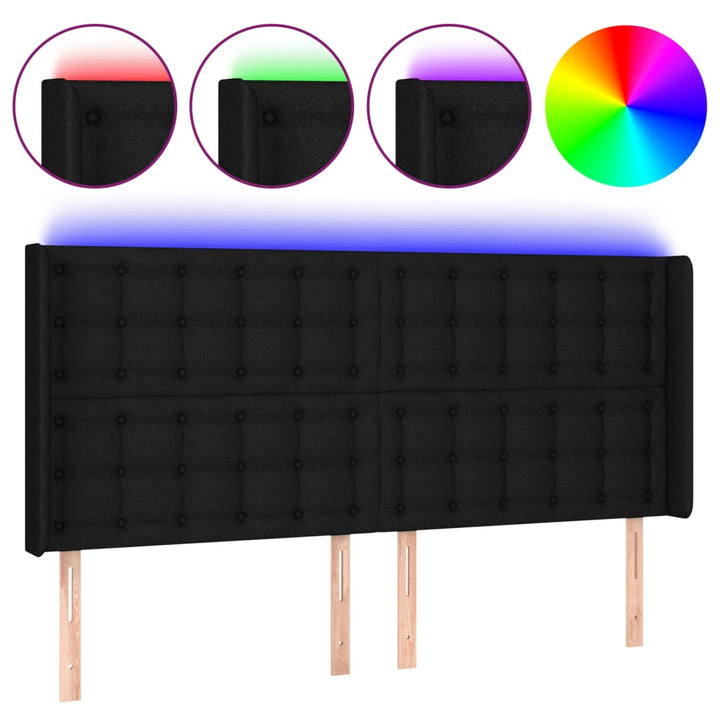 sengegavl med LED-lys 163x16x118/128 cm stof sort