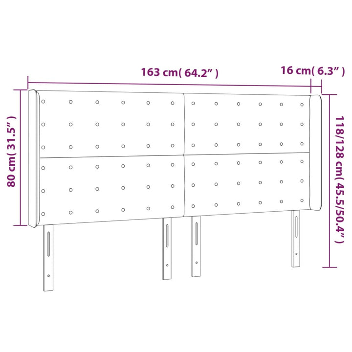 sengegavl med LED-lys 163x16x118/128 cm stof cremefarvet