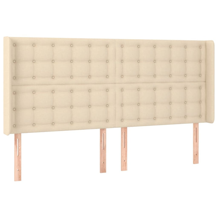 sengegavl med LED-lys 203x16x118/128 cm stof cremefarvet