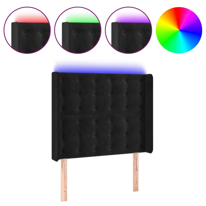 sengegavl med LED-lys 83x16x118/128 cm fløjl sort