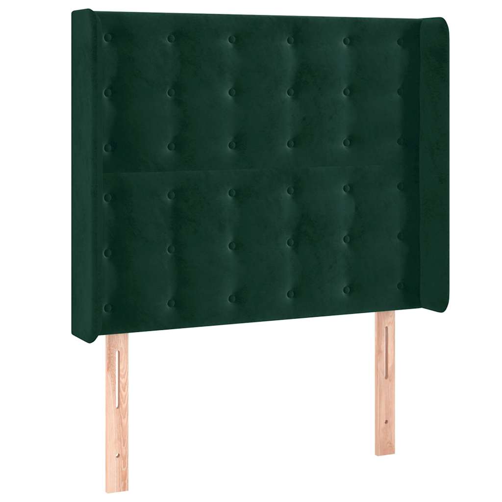 sengegavl med LED-lys 83x16x118/128 cm fløjl mørkegrøn