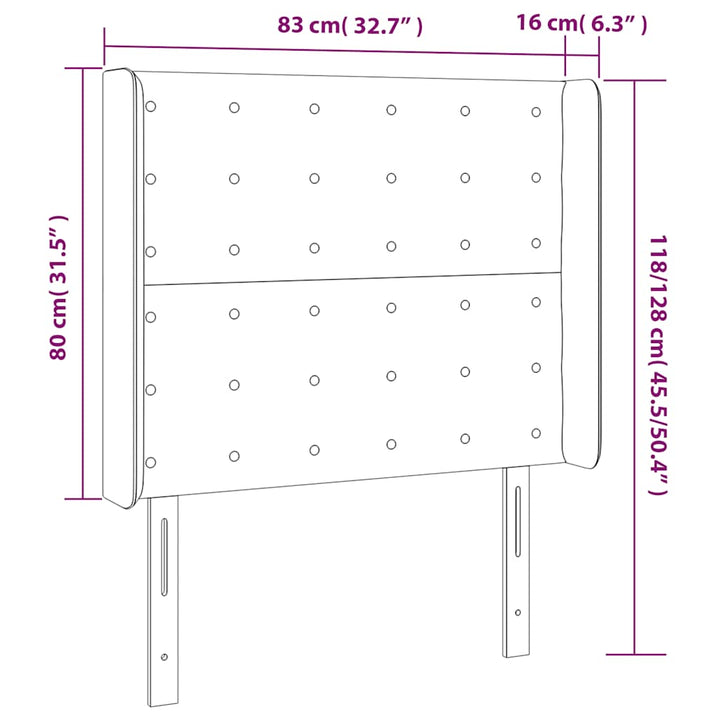 sengegavl med LED-lys 83x16x118/128 cm fløjl mørkeblå
