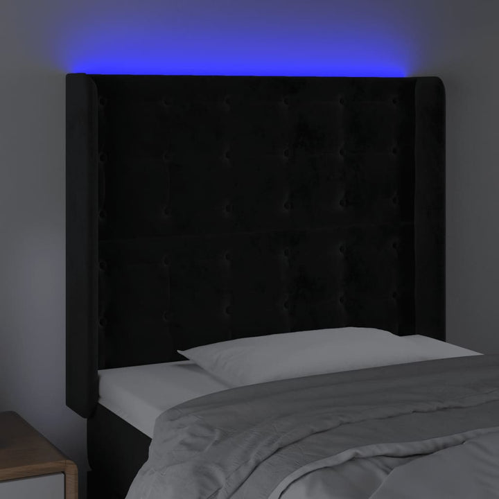 sengegavl med LED-lys 93x16x118/128 cm fløjl sort