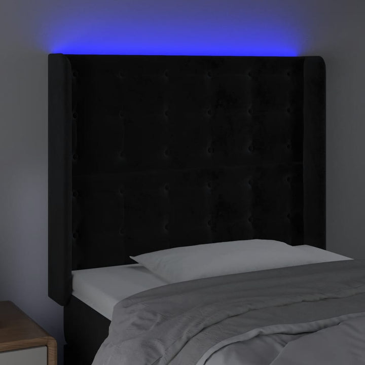 sengegavl med LED-lys 103x16x118/128 cm fløjl sort