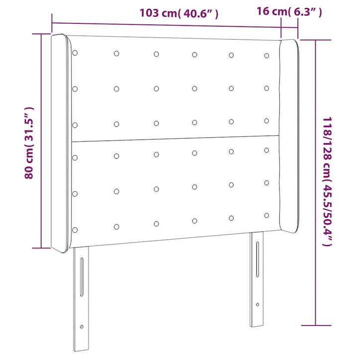 sengegavl med LED-lys 103x16x118/128 cm fløjl mørkegrøn