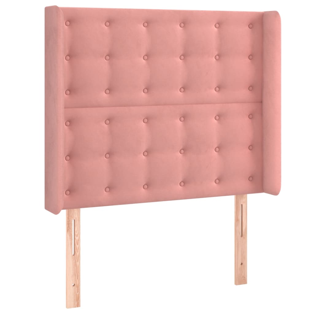 sengegavl med LED-lys 103x16x118/128 cm fløjl lyserød
