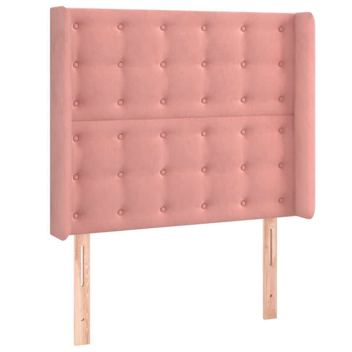 sengegavl med LED-lys 103x16x118/128 cm fløjl lyserød