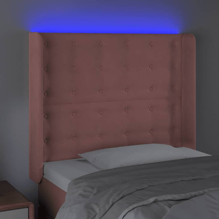sengegavl med LED-lys 103x16x118/128 cm fløjl lyserød