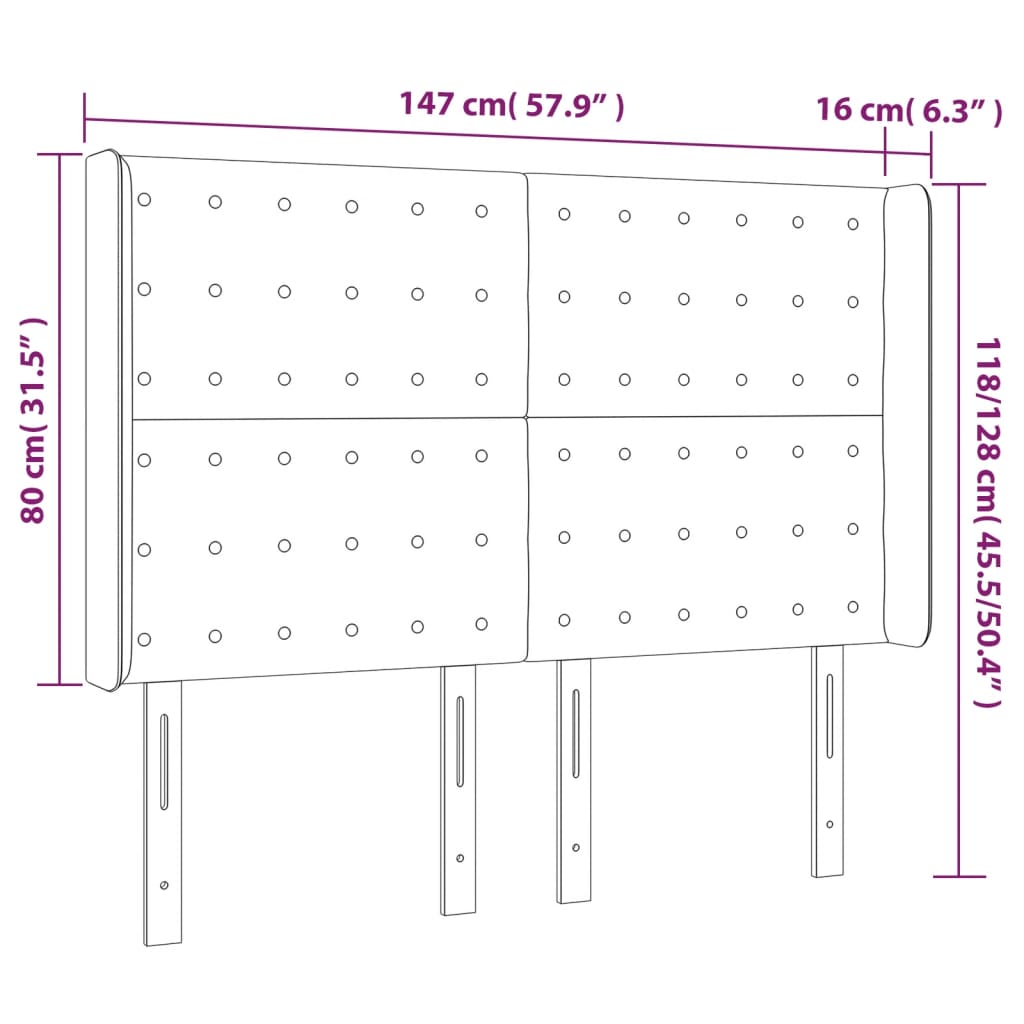 sengegavl med LED-lys 147x16x118/128 cm fløjl sort