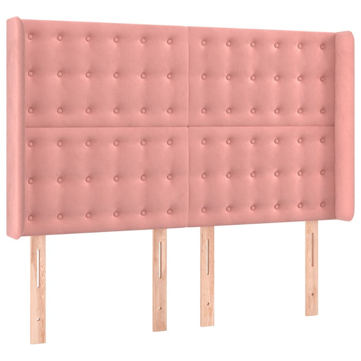 sengegavl med LED-lys 147x16x118/128 cm fløjl lyserød