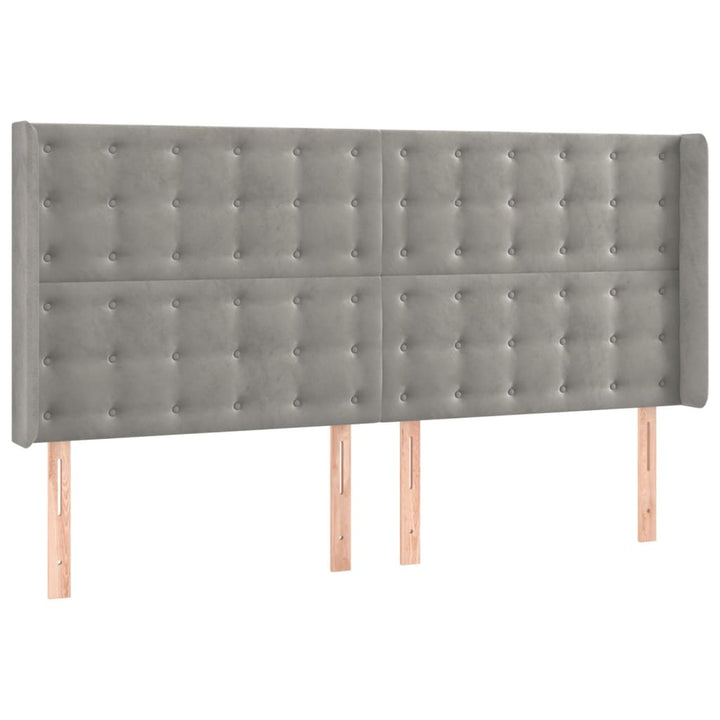 sengegavl med LED-lys 163x16x118/128 cm fløjl lysegrå