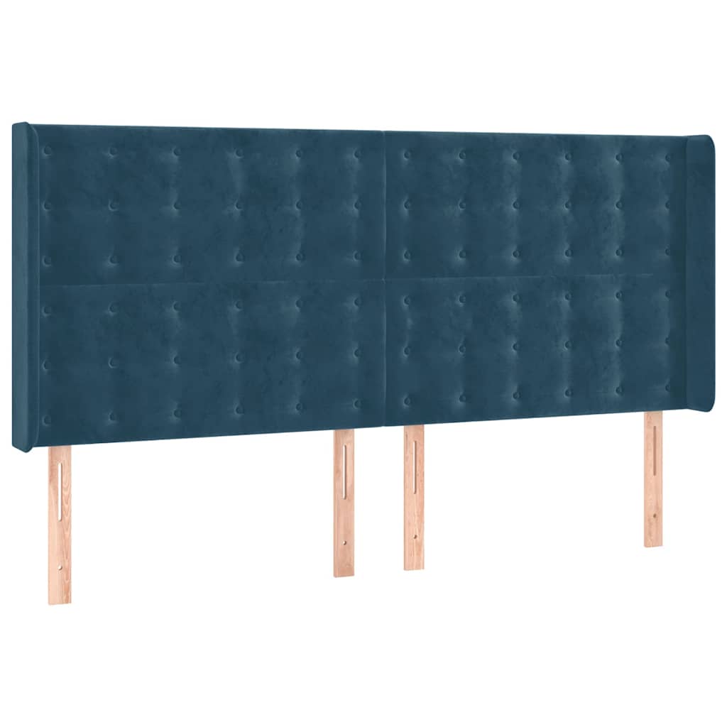 sengegavl med LED-lys 163x16x118/128 cm fløjl mørkeblå