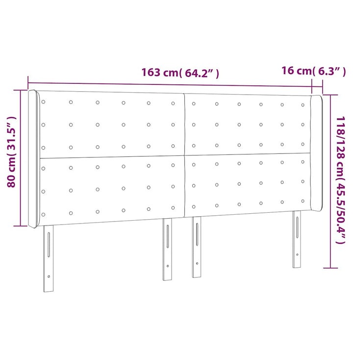 sengegavl med LED-lys 163x16x118/128 cm fløjl mørkeblå