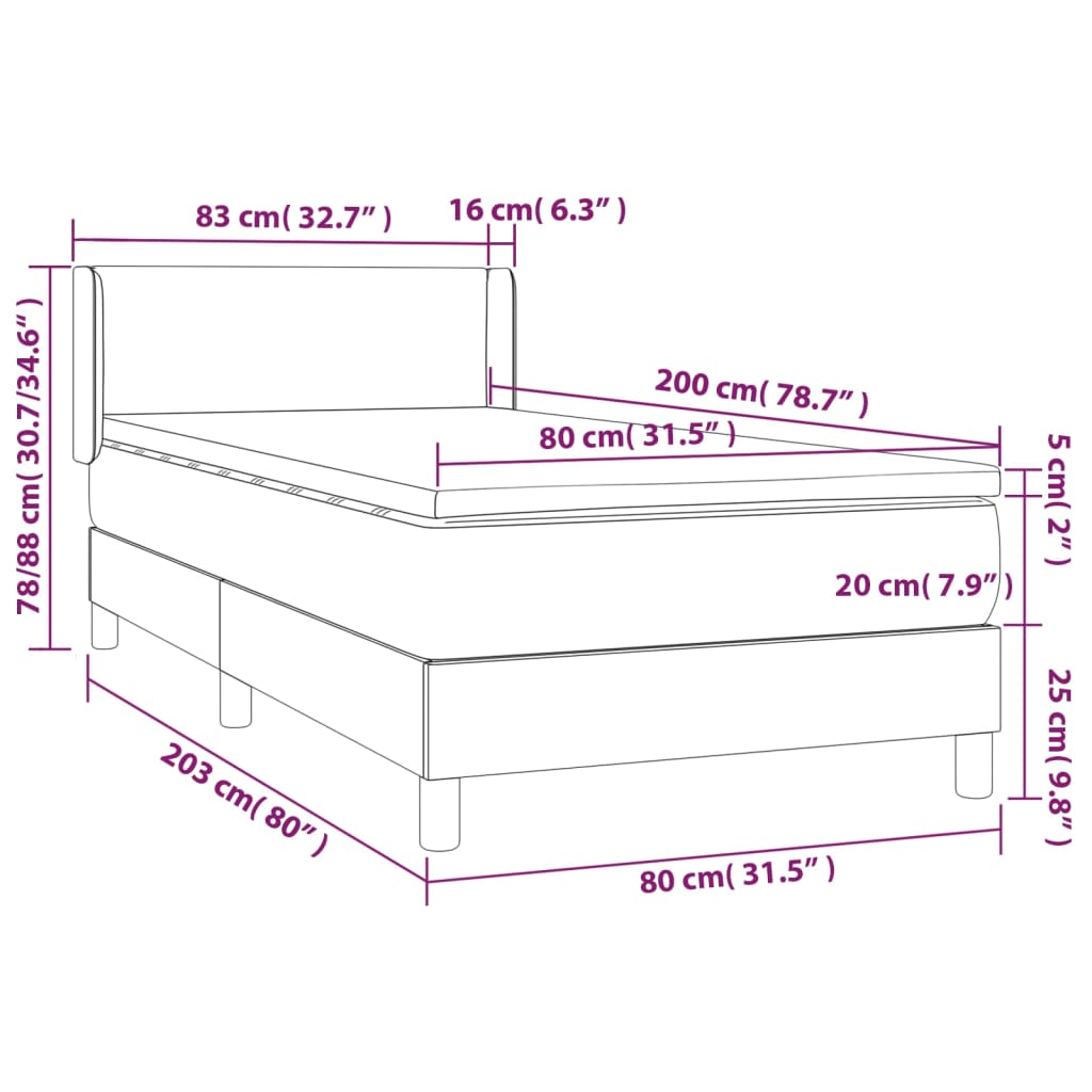 kontinentalseng med madras 80x200 cm stof cremefarvet