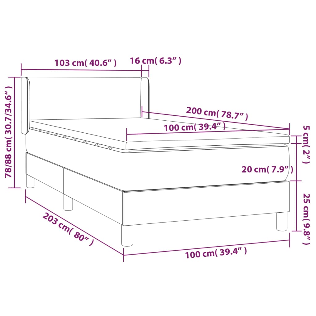 kontinentalseng med madras 100x200 cm stof cremefarvet