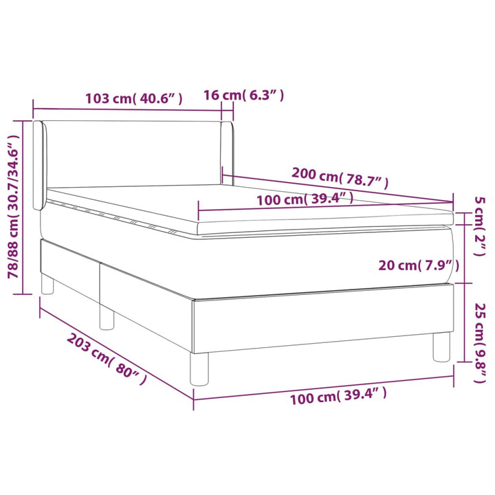 kontinentalseng med madras 100x200 cm stof cremefarvet