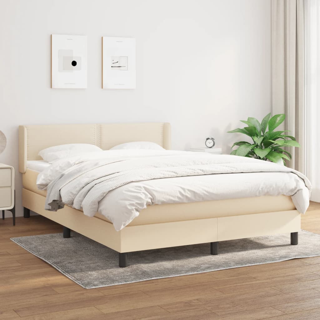 kontinentalseng med madras 140x200 cm stof cremefarvet