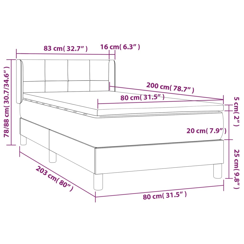 kontinentalseng med madras 80x200 cm stof cremefarvet