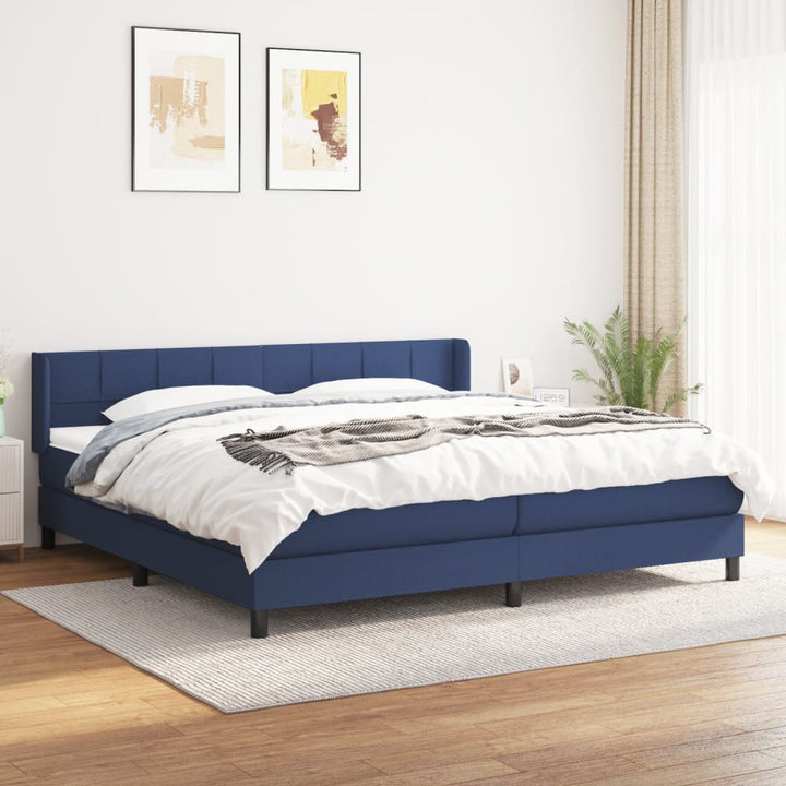 kontinentalseng med madras 200x200 cm stof blå