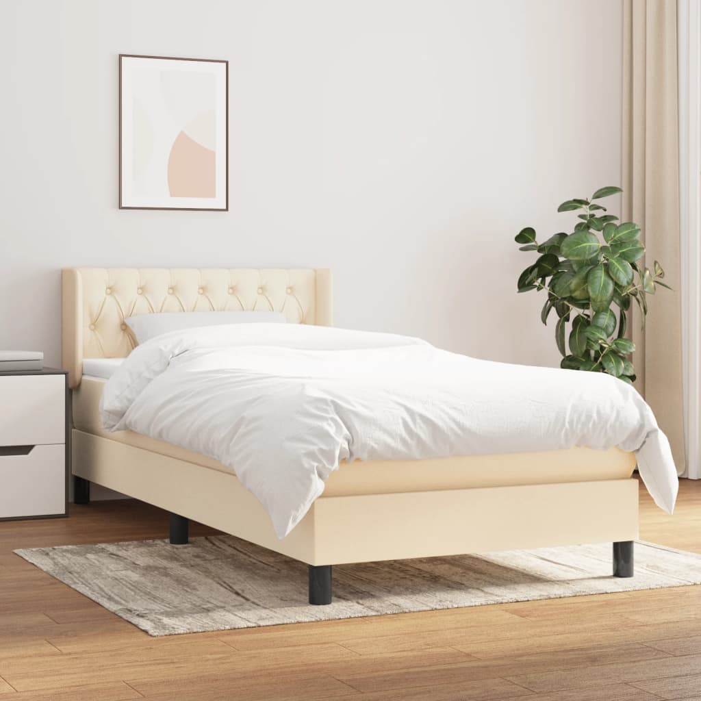 kontinentalseng med madras 90x190 cm stof cremefarvet