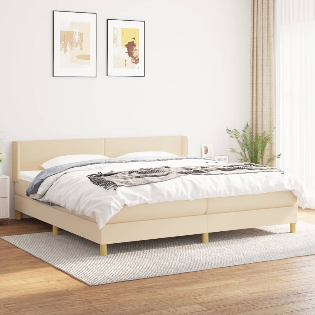 kontinentalseng med madras 200x200 cm stof cremefarvet