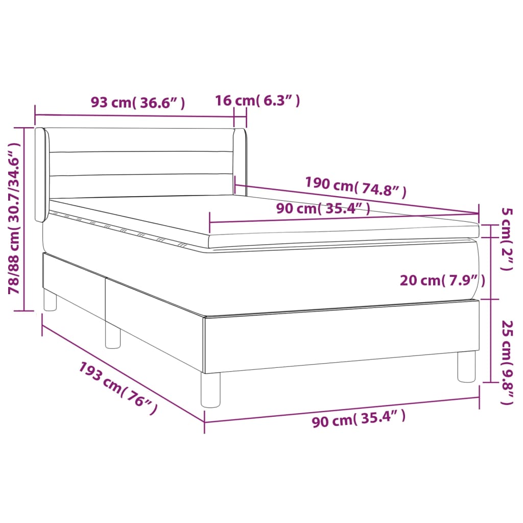 kontinentalseng med madras 90x190 cm stof sort