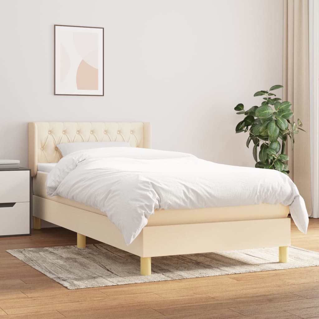 kontinentalseng med madras 90x190 cm stof cremefarvet