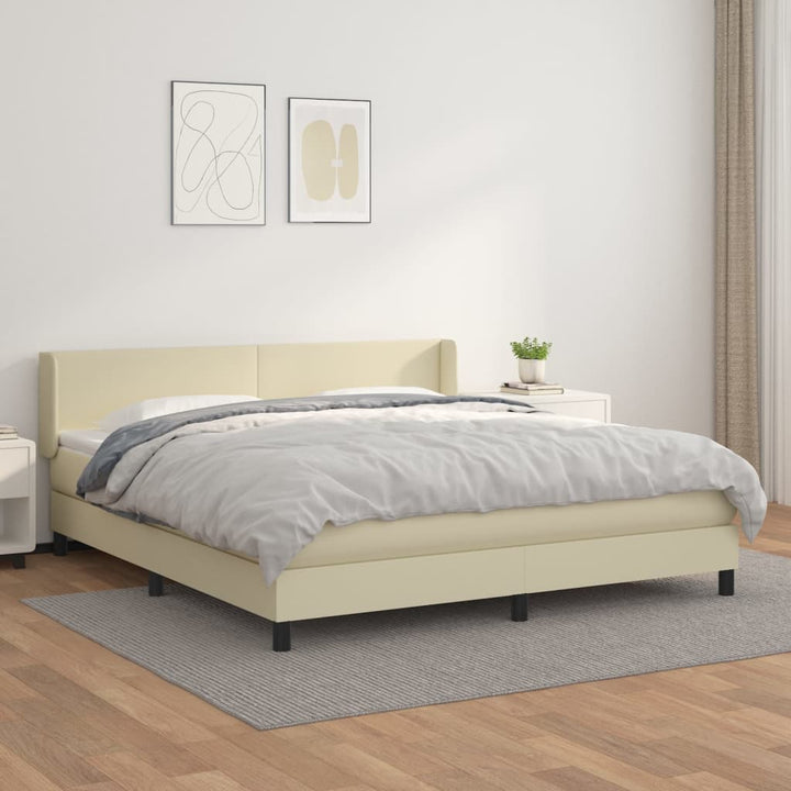 kontinentalseng med madras 180x200 cm kunstlæder cremefarvet