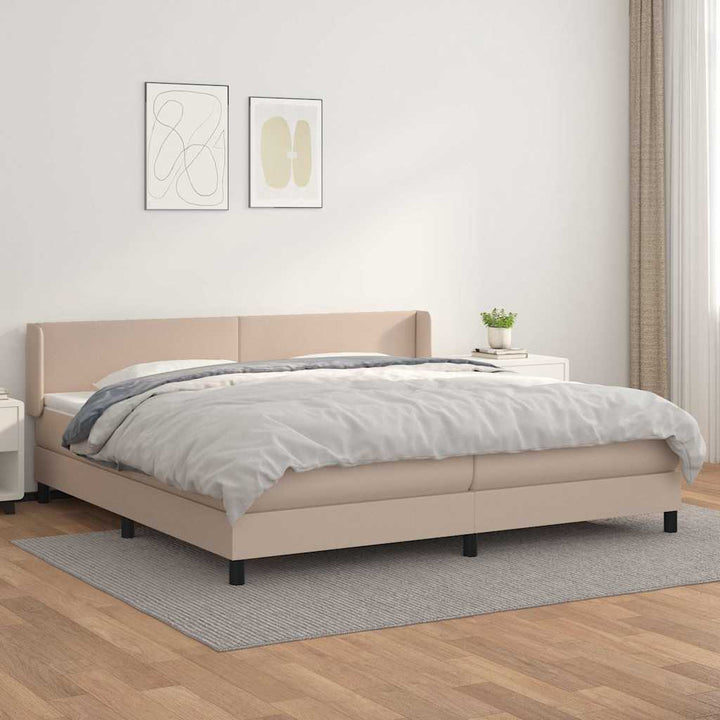 kontinentalseng 200x200 cm kunstlæder cappuccinofarvet