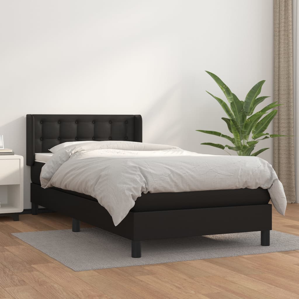 kontinentalseng med madras 90x190 cm kunstlæder sort