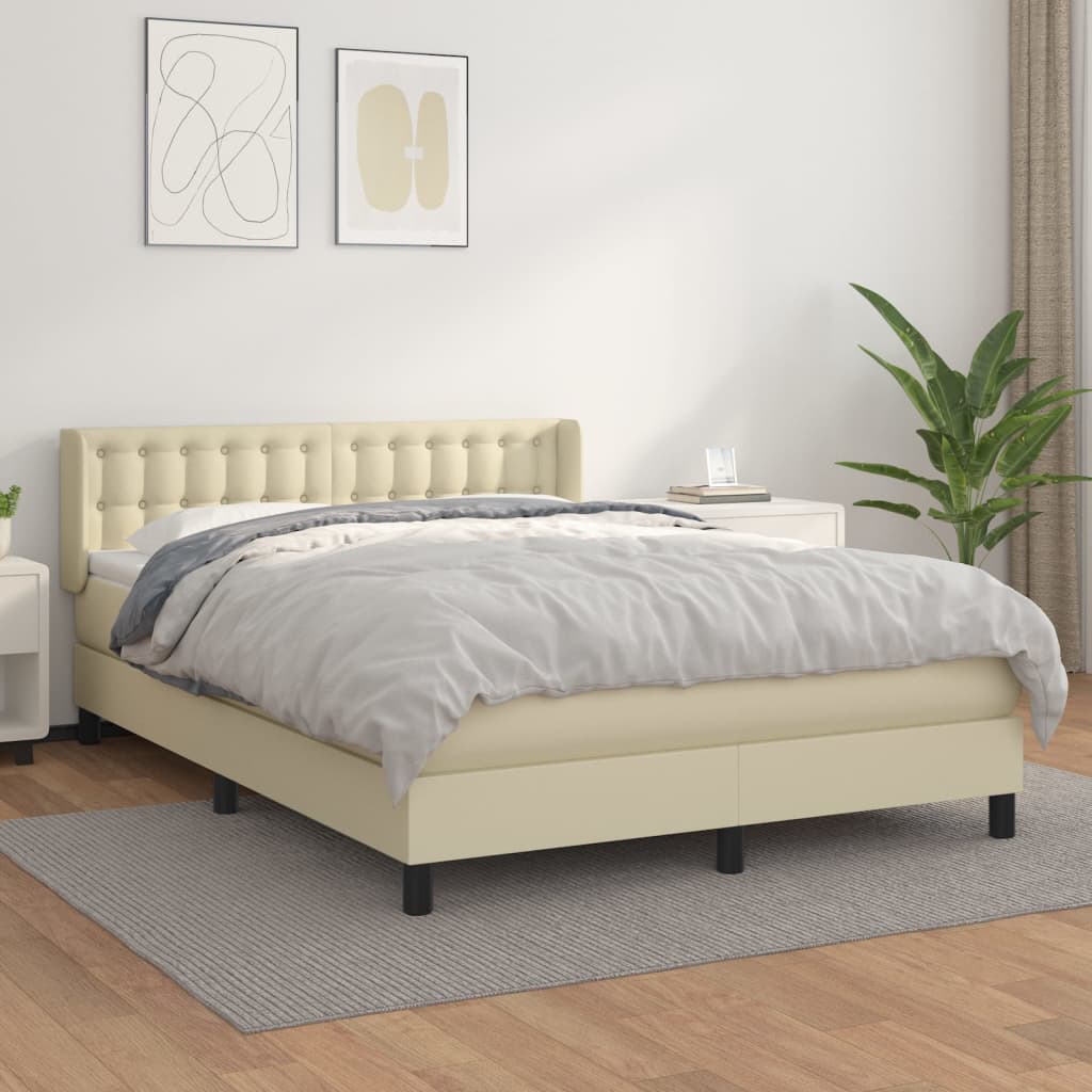kontinentalseng med madras 140x190 cm kunstlæder cremefarvet