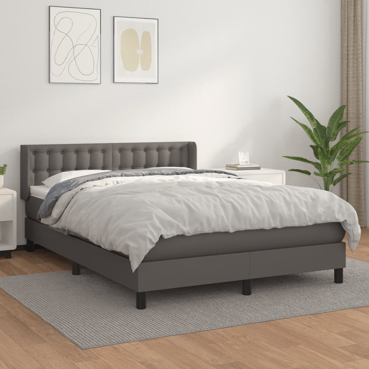 kontinentalseng med madras 140x190 cm kunstlæder grå