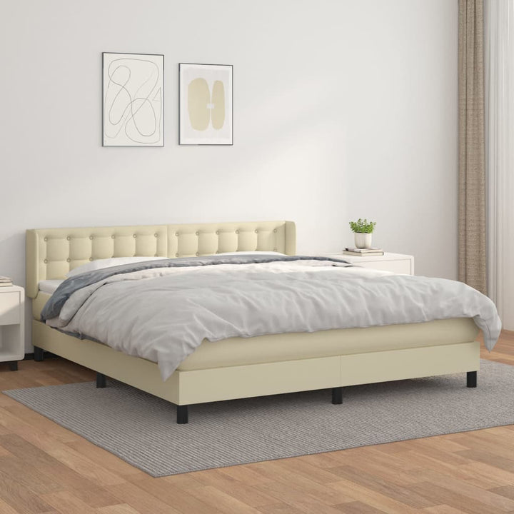 kontinentalseng med madras 180x200 cm kunstlæder cremefarvet