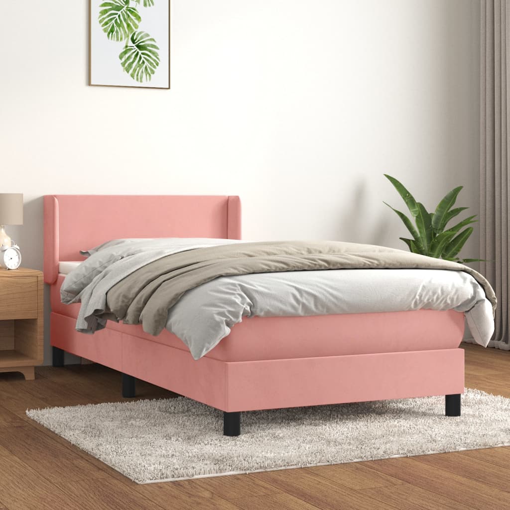 kontinentalseng med madras 90x200 cm fløjl lyserød