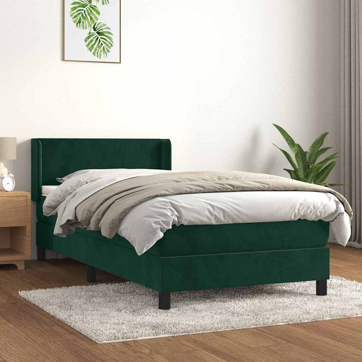 kontinentalseng med madras 100x200 cm fløjl mørkegrøn