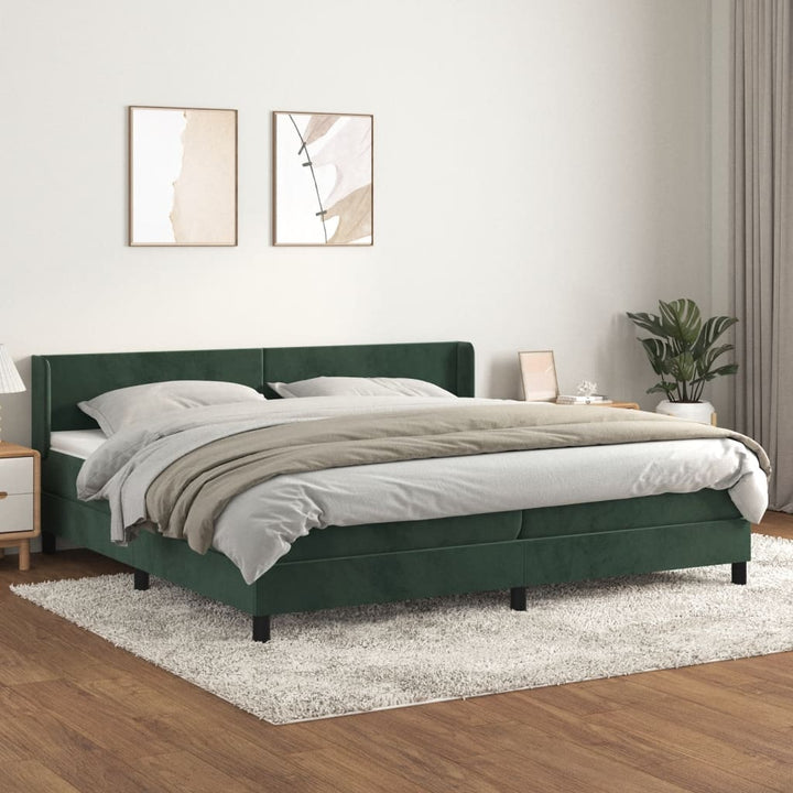 kontinentalseng med madras 200x200 cm fløjl mørkegrøn