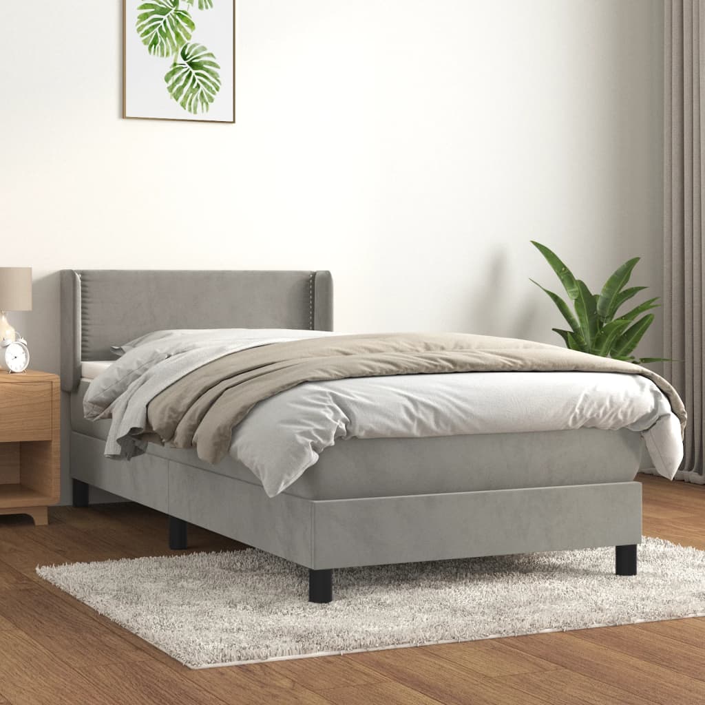 kontinentalseng med madras 90x190 cm fløjl lysegrå